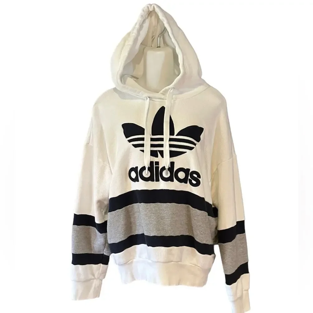 Adidas Ivory, Navy and Gray Hoodie with Large Logo Adult Small